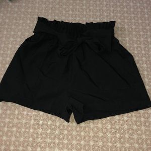 Black Paperbag Tie Shorts